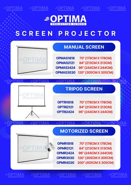 Brosur Optima Screen Projector — Manual, Tripod & Motorized