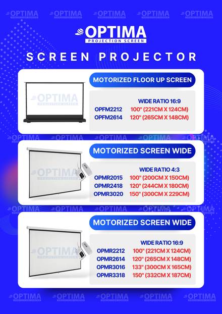 Brosur Optima Screen Projector — Motorized Floor Up & Wide